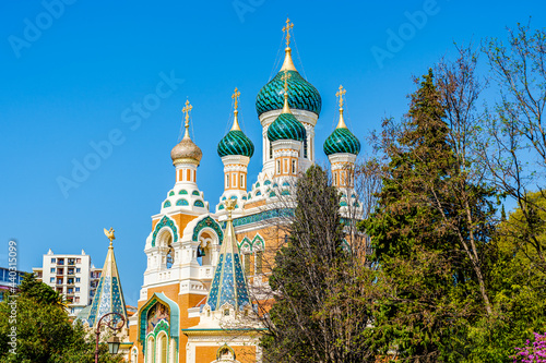 The St Nicholas Orthodox Cathedral in Nice, Cote d'Azur, France. Russian Orthodox cathedral in Nice built thanks to the generosity of Russia's Tsar Nicholas II photo