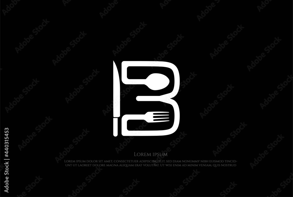 Initial Letter B with Knife Spoon Fork for Breakfast Logo Design Vector Initial Letter B with Knife Spoon Fork for Breakfast Logo Design Vector