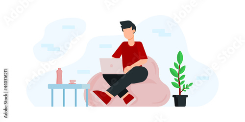 Flat vector business technology cloud computing service concept and with developer team working concept. Flat office worker with marketing, collaboration, finance, and IT meeting using laptop