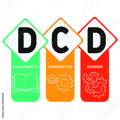 DCD - Developmental Coordination Disorder acronym. medical concept background.  vector illustration concept with keywords and icons. lettering illustration with icons for web banner, flyer, landing 