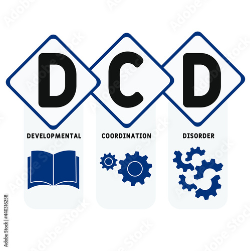 DCD - Developmental Coordination Disorder acronym. medical concept background.  vector illustration concept with keywords and icons. lettering illustration with icons for web banner, flyer, landing 