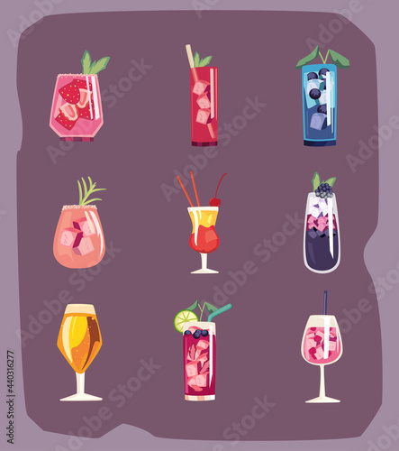 Cocktail drinks icon group