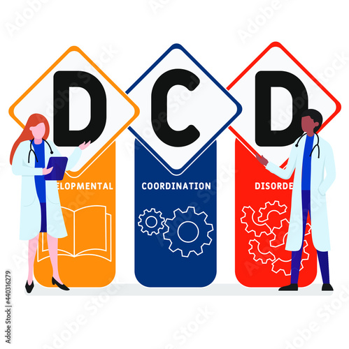 Flat design with people. DCD - Developmental Coordination Disorder acronym. medical concept background. Vector illustration for website banner, marketing materials, business presentation, online