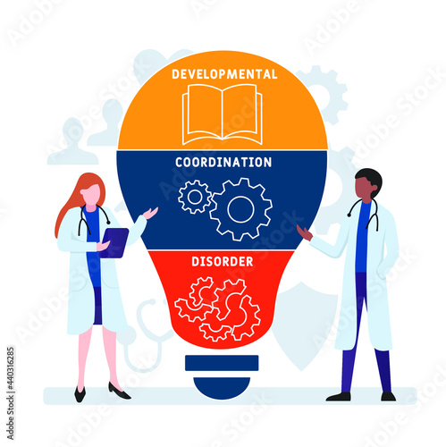 Flat design with people. DCD - Developmental Coordination Disorder acronym. medical concept background. Vector illustration for website banner, marketing materials, business presentation, online