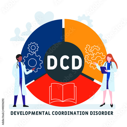 Flat design with people. DCD - Developmental Coordination Disorder acronym. medical concept background. Vector illustration for website banner, marketing materials, business presentation, online