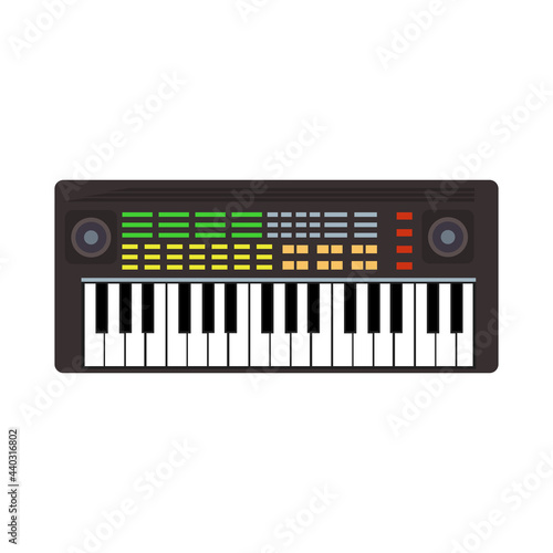 Music synthesizer instrument vector illustration. Musical sound synthesizer key equipment keyboard audio. Black electric element music. Digital equalizer entertainment icon for dj play symbol