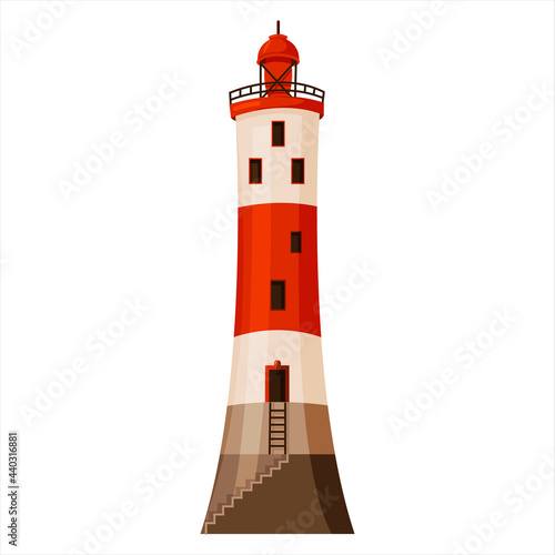 The lighthouse tower is isolated on a white background. Stylization. Vector illustration.