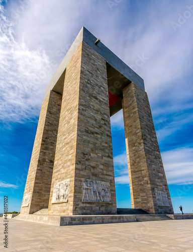 The Canakkale Martyrs Memorial is a war memorial commemorating the service of about Turkish soldiers who participated at the Battle of Gallipoli. photo