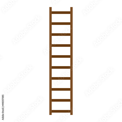 Wooden ladder with step construction staircase vector illustration. Wood tool equipment brown ladder icon climbing object. Hight wall stepladder vertical instrument. Simplicity carpenter stairway icon