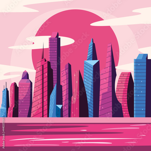 buildings in front of sun