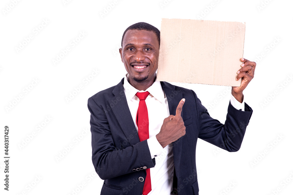 portrait of a businessman with an empty paper, smiling.