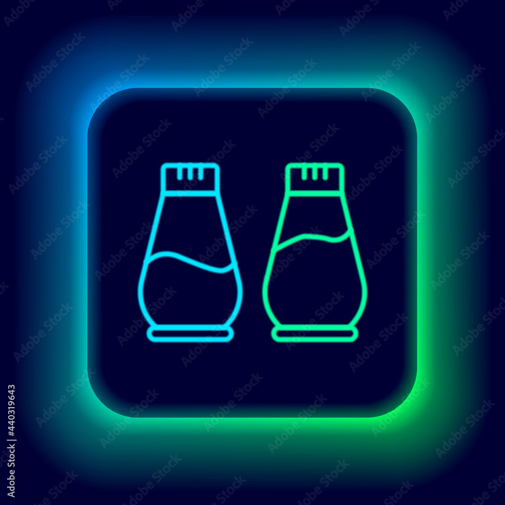Glowing neon line Salt and pepper icon isolated on black background. Cooking spices. Colorful outline concept. Vector Glowing neon line Salt and pepper icon isolated on black background. Cooking spices. Colorful outline concept. Vector
