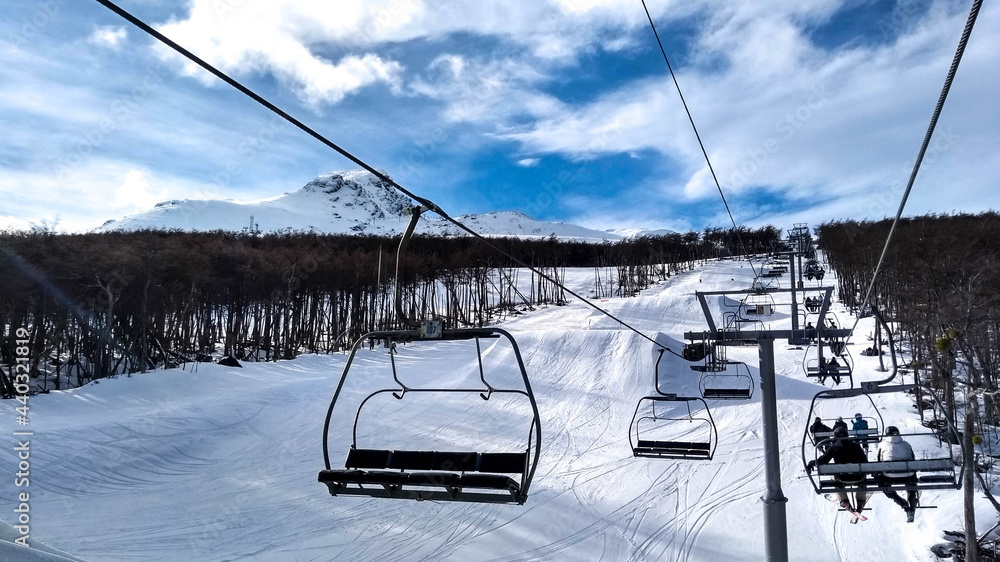USHUAIA ARGENTINA SEPTEMBER 05 2017 Lifts At Cerro Castor A Ski 
