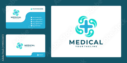 Cross plus medical logo icon design and business card template