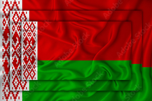 Belarus flag on background texture. Three flags are superimposed on each other. The concept of design solutions. 3D-rendering photo