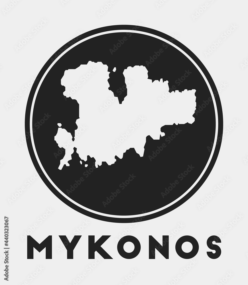 Mykonos icon. Round logo with island map and title. Stylish Mykonos badge with map. Vector illustration.