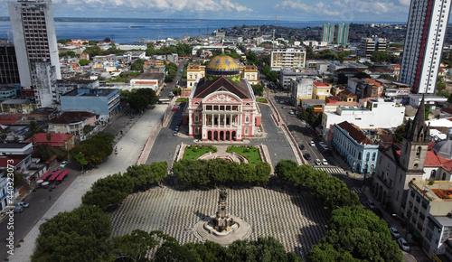 Aerial view of Amazon theater located in downtown Manaus, Amazonas state, Brazil. photo