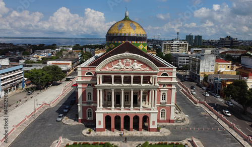 Aerial view of Amazon theater located in downtown Manaus, Amazonas state, Brazil. photo
