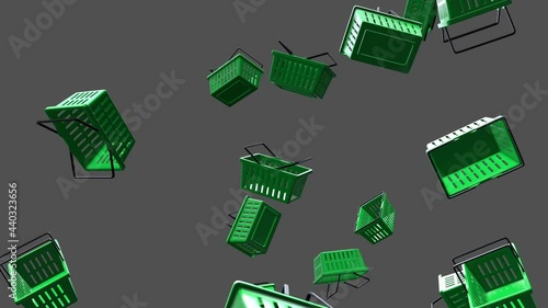 Green plastic shopping baskets on gray background.
Loop able abstract animation for background. photo