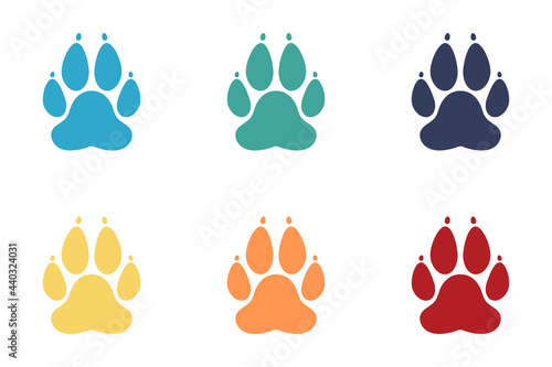 Animal paw icons set. Flat design. Vector illustration.