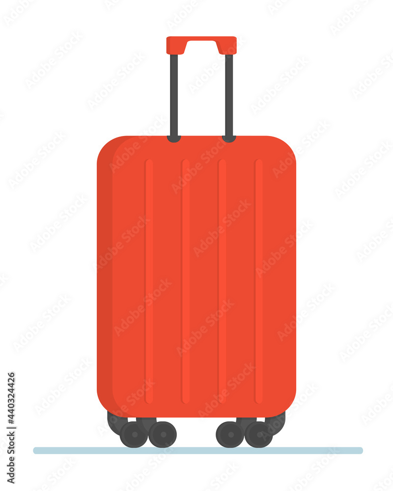 Red travelling baggage suitcase. Flat design style modern vector illustration icons of travel by plane. Red travelling baggage suitcase. Flat design style modern vector illustration icons of travel by plane.