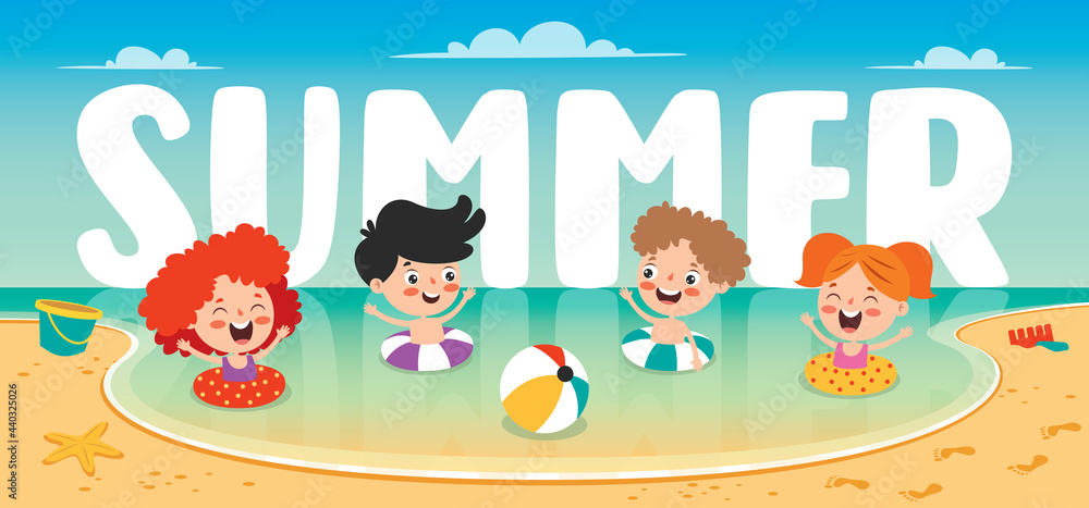Fototapeta premium Flat Summer Banner With Cartoon Character
