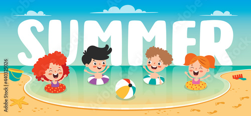 Flat Summer Banner With Cartoon Character