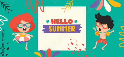 Flat Summer Banner With Cartoon Character