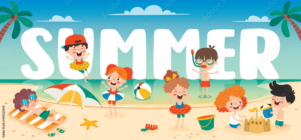 Flat Summer Banner With Cartoon Character Flat Summer Banner With Cartoon Character