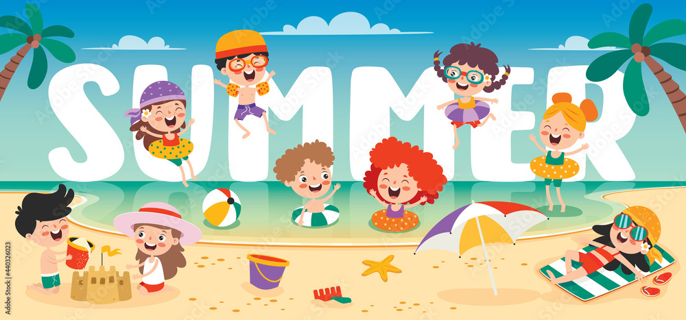Flat Summer Banner With Cartoon Character Flat Summer Banner With Cartoon Character