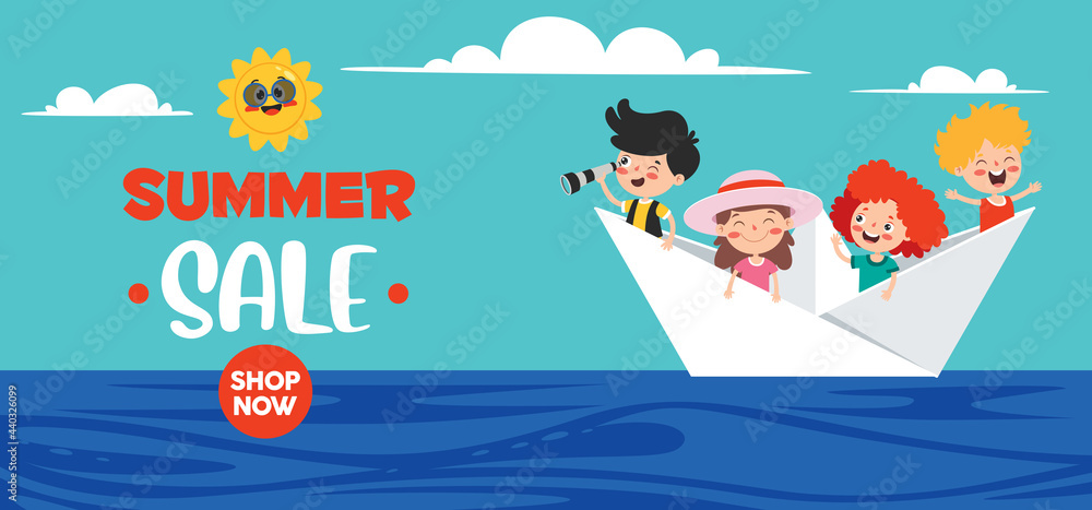 Flat Summer Banner With Cartoon Character