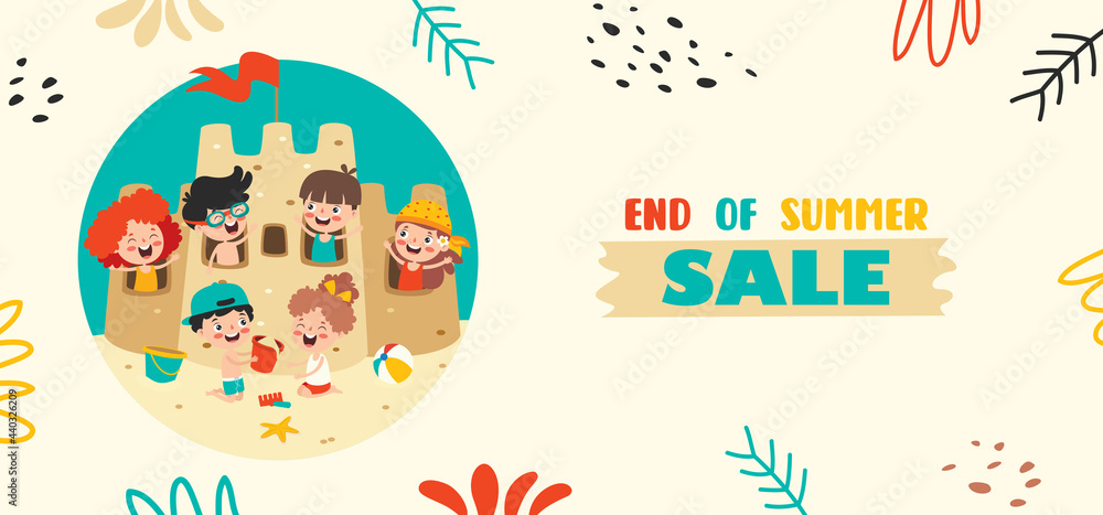 Fototapeta premium Flat Summer Banner With Cartoon Character