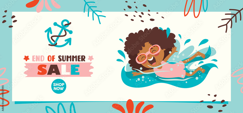 Flat Summer Banner With Cartoon Character Flat Summer Banner With Cartoon Character