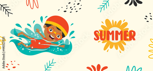 Flat Summer Banner With Cartoon Character
