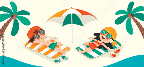 Flat Summer Banner With Cartoon Character
