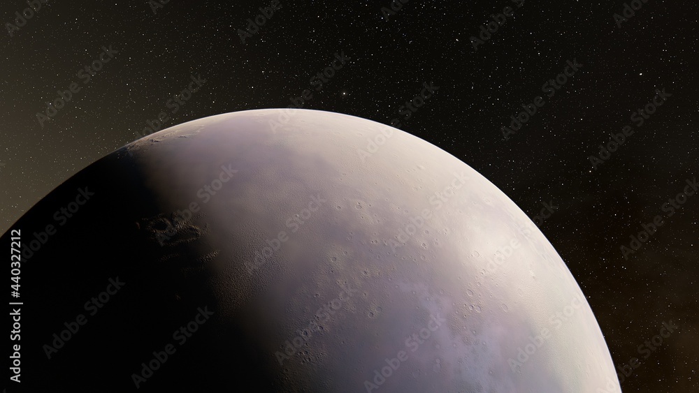 Obraz premium beautiful exo in space and the surface against the background of stars and galaxies in bright colors, space fantasy, space background 3d render 