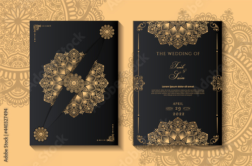 Invitations card with mandala pattern. Vector vintage hand-drawn highly detailed round mandala elements. Luxury lace festive ornament card. Islam, Arabic, Indian, Turkish, Ottoman