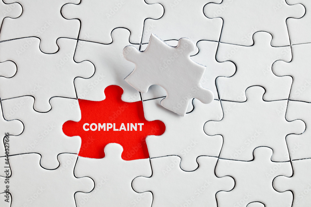 The word complaint on the missing puzzle piece. To discover or expose customer complaints The word complaint on the missing puzzle piece. To discover or expose customer complaints