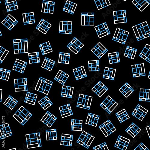 Line House Edificio Mirador icon isolated seamless pattern on black background. Mirador social housing by MVRDV architects in Madrid, Spain. Vector