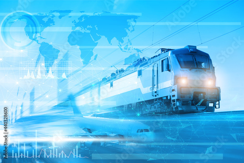 logistics concept using modern technologies and artificial intelligence. Business investment for profit. Transport logistics rail and air transportation