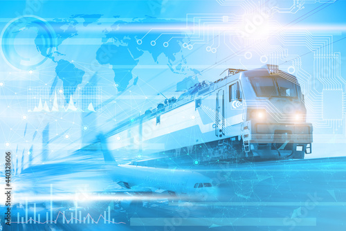 logistics concept using modern technology and artificial intelligence to reduce overhead and increase revenue. Transport logistics rail and air transportation
