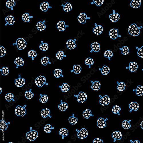 Line Orange tree with fruits icon isolated seamless pattern on black background. Vector