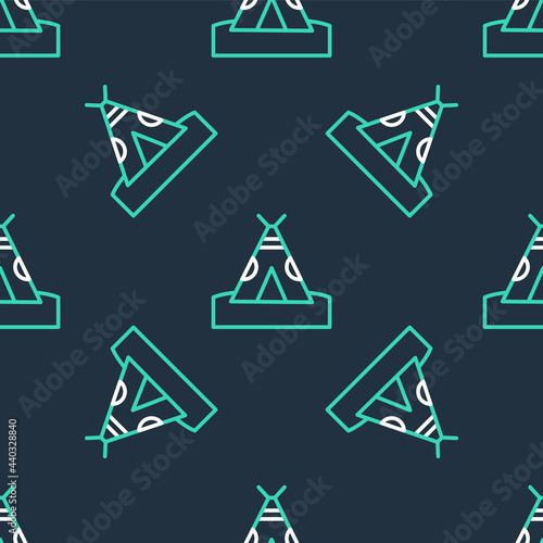 Line Traditional indian teepee or wigwam icon isolated seamless pattern on black background. Indian tent. Vector