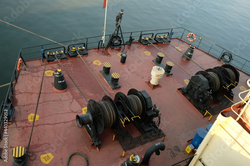 Slika na platnu View of ship poop deck with mooring equipment from the bridge