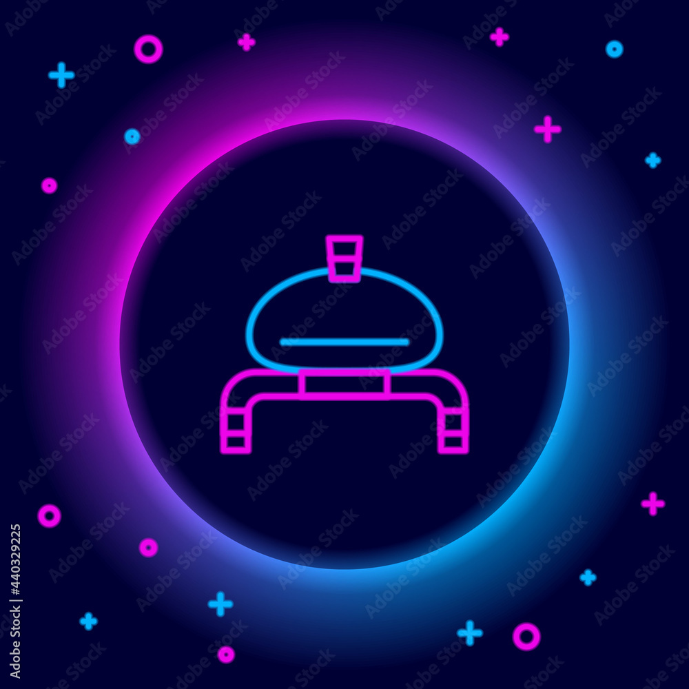 Glowing neon line Bread and salt on towel icon isolated on black background. National food loaf. Traditional ukrainian wedding bread. Colorful outline concept. Vector Glowing neon line Bread and salt on towel icon isolated on black background. National food loaf. Traditional ukrainian wedding bread. Colorful outline concept. Vector