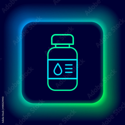 Glowing neon line Printer ink bottle icon isolated on black background. Colorful outline concept. Vector