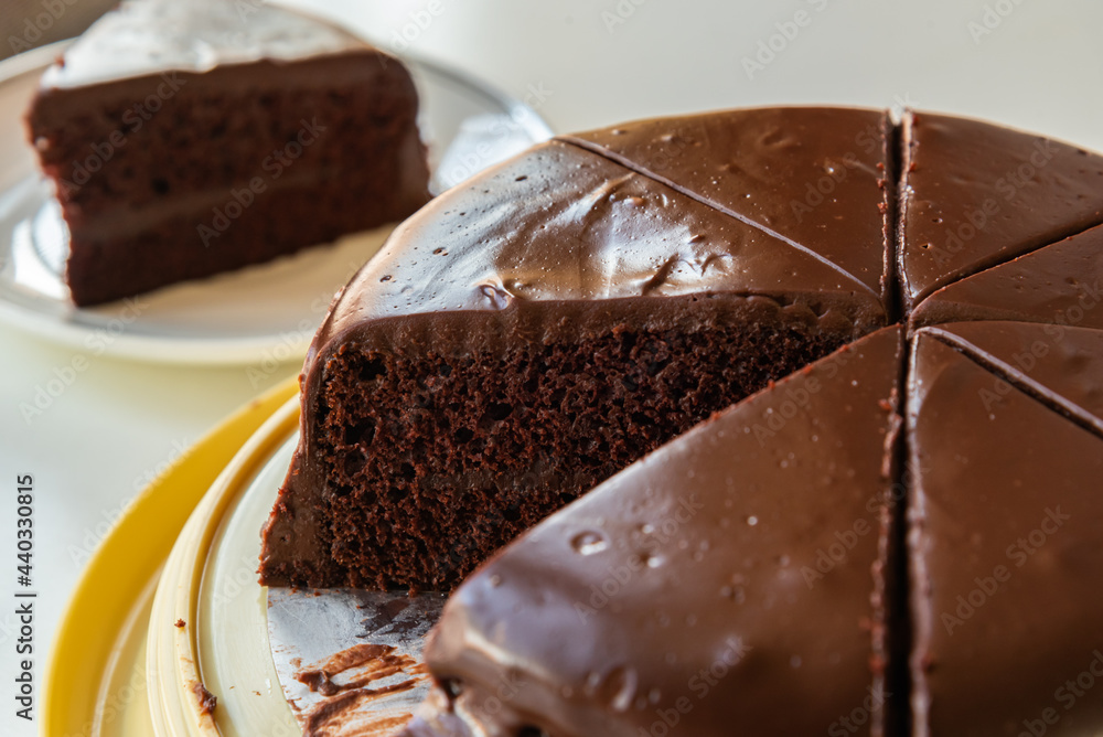 Homemade plain round chocolate cake