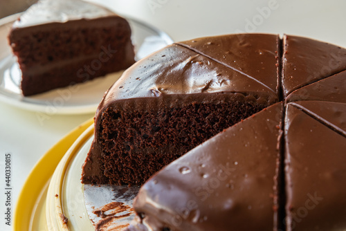 Homemade plain round chocolate cake