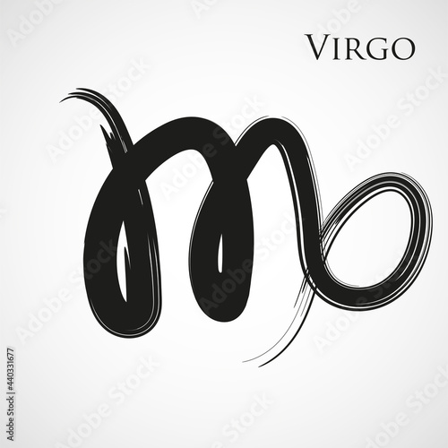 Virgo zodiac symbol isolated on white background. Brush stroke Virgo zodiac sign. Hand drawn vector illustration