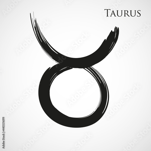 Taurus zodiac symbol isolated on white background. Brush stroke Taurus zodiac sign. Hand drawn vector illustration